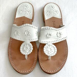 Jack Rogers Leather Flat Sandal Size 9 White Brazil Floral